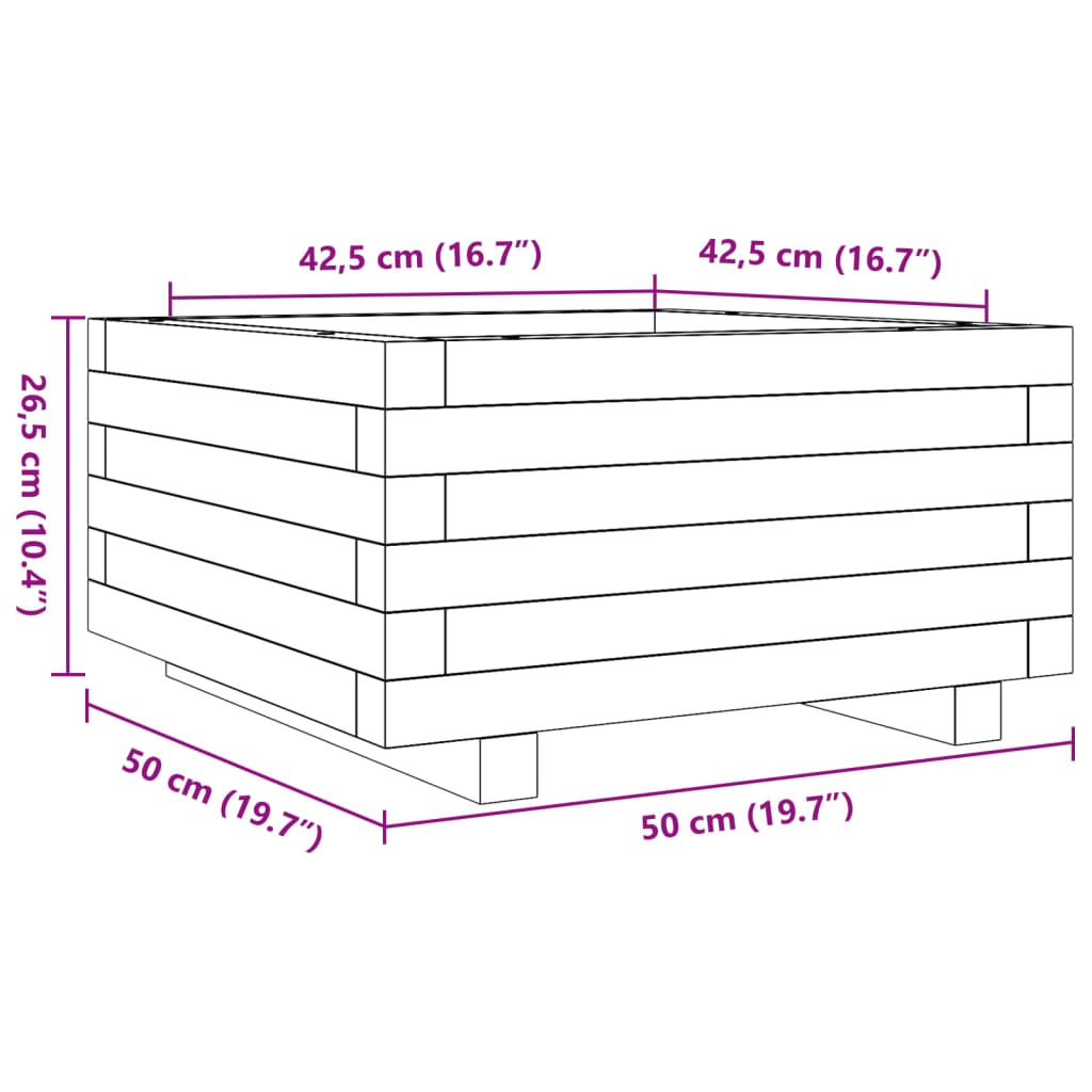 Plantenbak 50x50x26,5 cm massief grenenhout wasbruin