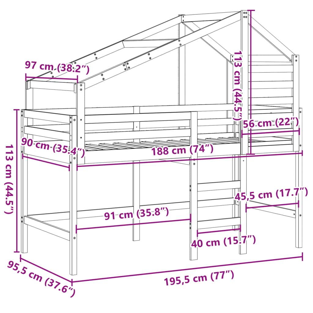 Halfhoogslaper Met Ladder En Bedhuis Grenenhout 90 x 190 cm Naturel