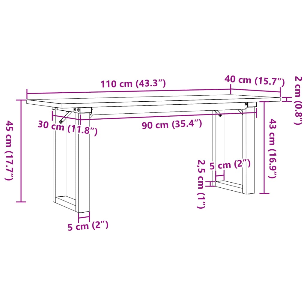 Salontafel O-frame 110x40x45 cm massief grenenhout en gietijzer