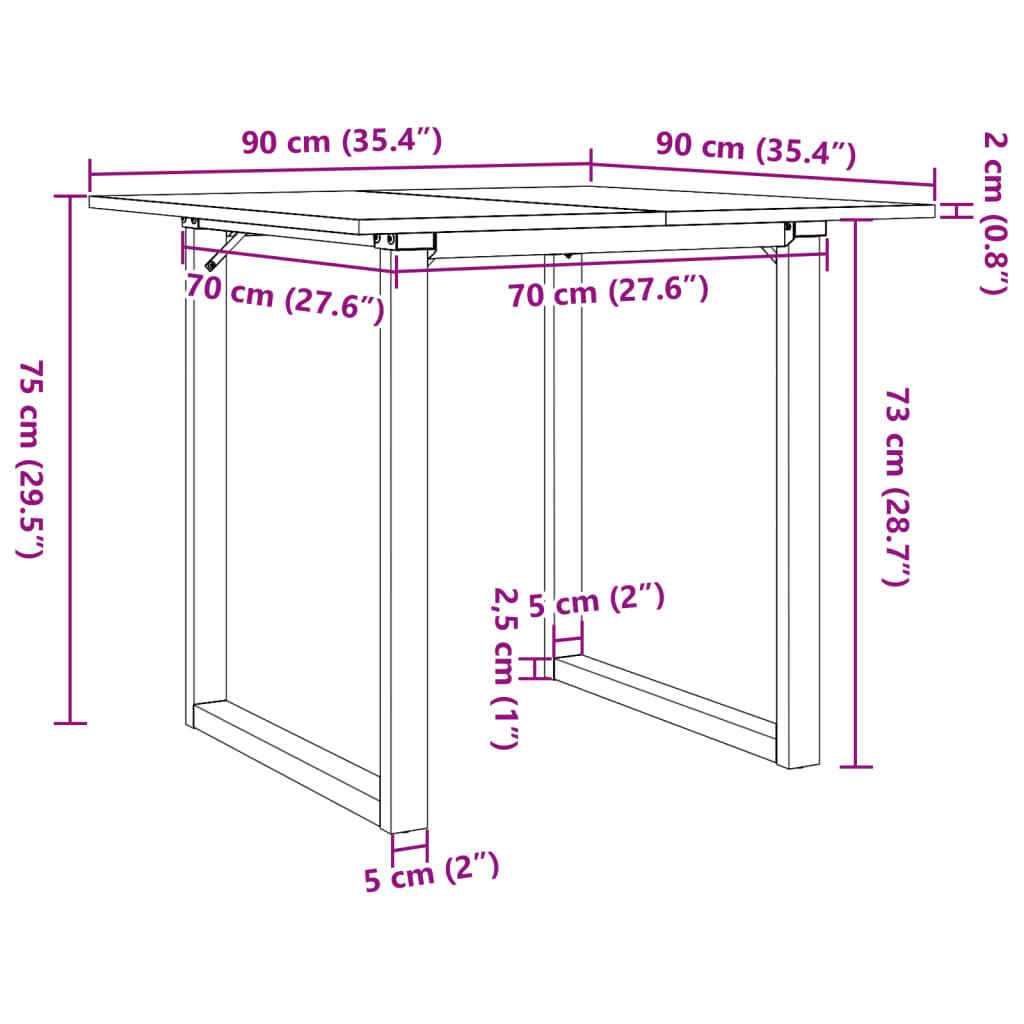 Eettafel O-frame 90x90x75 cm massief grenenhout en gietijzer