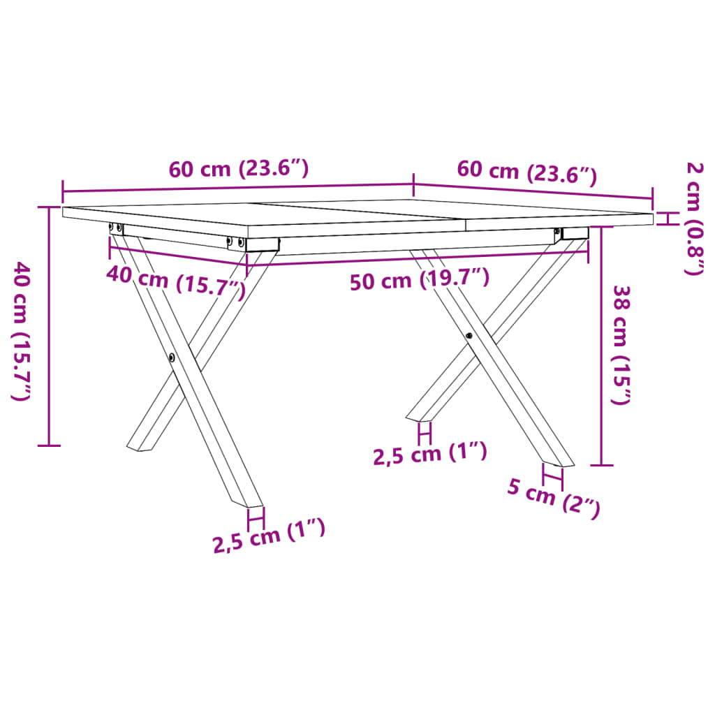 Salontafel X-frame 60x60x40 cm massief grenenhout en gietijzer