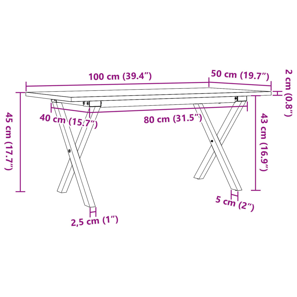 Salontafel X-frame 100x50x45 cm massief grenenhout en gietijzer