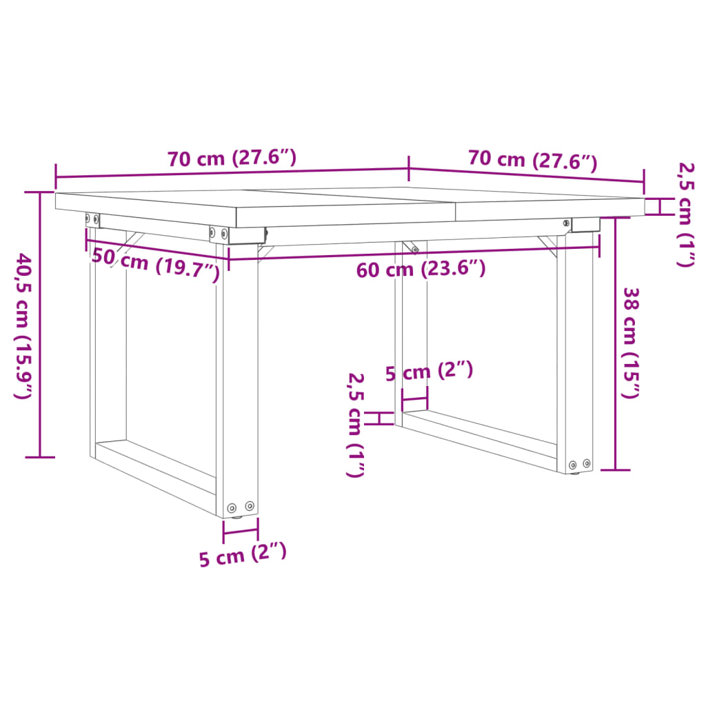 Salontafel 70X70X40,5 Cm Grenenhout En Gietijzer 1 70 x 70 x 40.5 cm O-frame