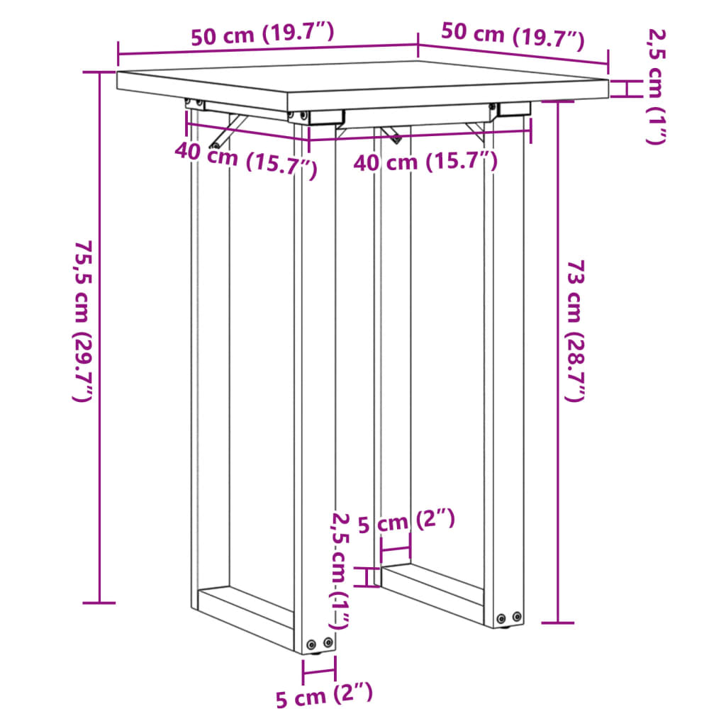 Eettafel O-frame 50x50x75,5 cm massief grenenhout en gietijzer