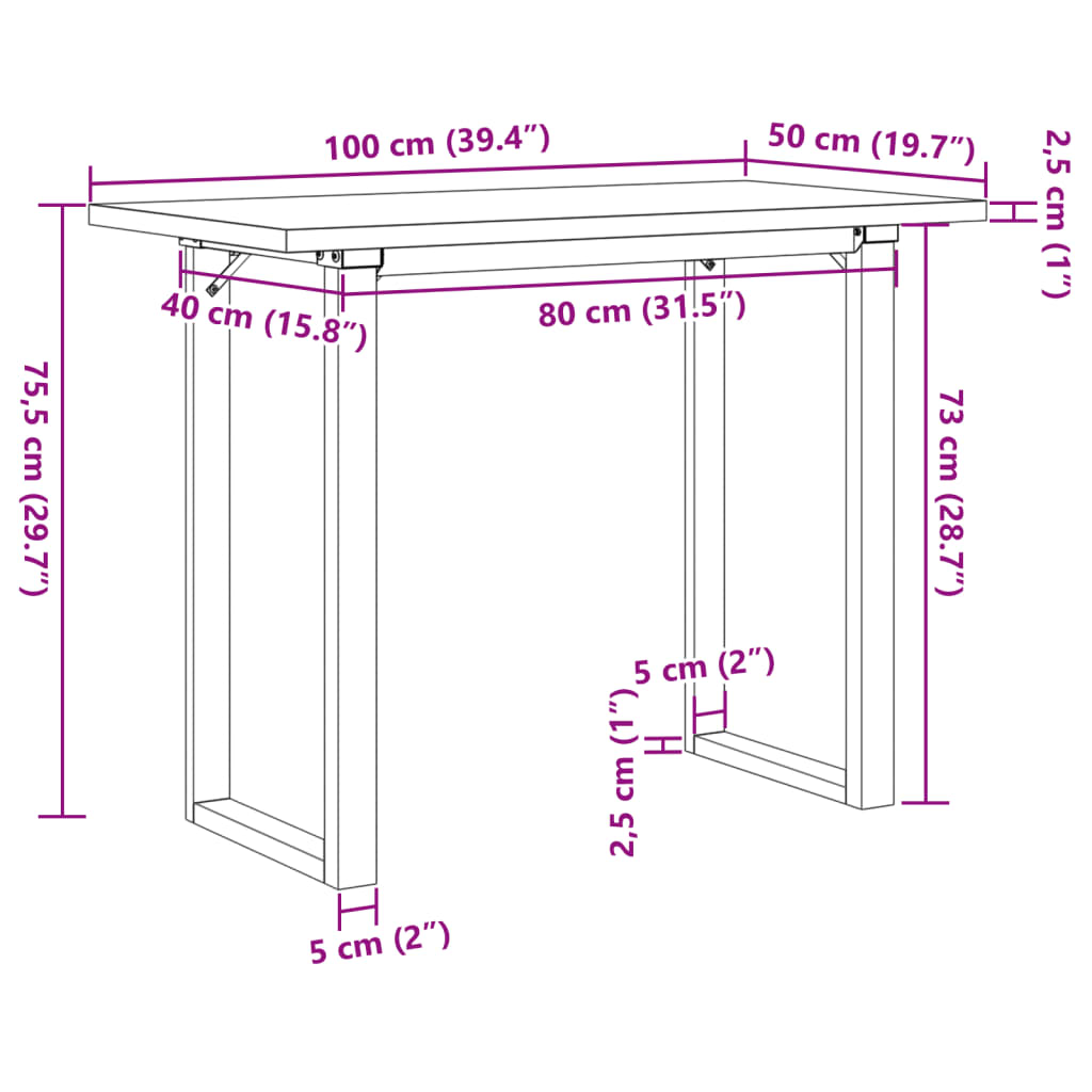Eettafel O-frame 100x50x75,5 cm massief grenenhout en gietijzer
