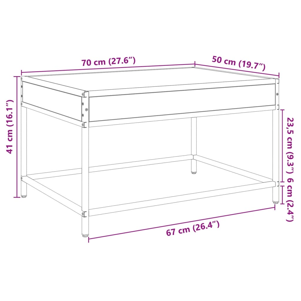Salontafel met Infinity LED 70x50x41 cm bruin eikenkleurig
