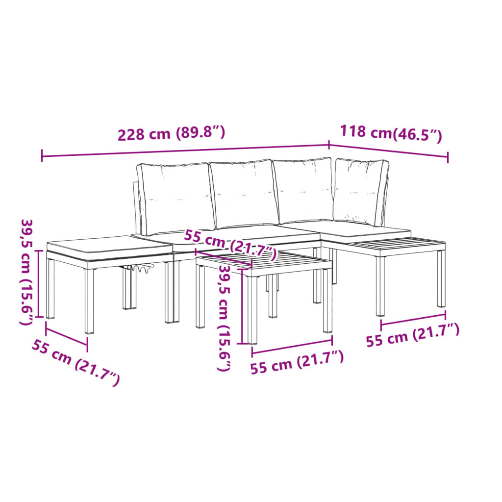 4-delige Loungeset met kussens gepoedercoat staal zwart