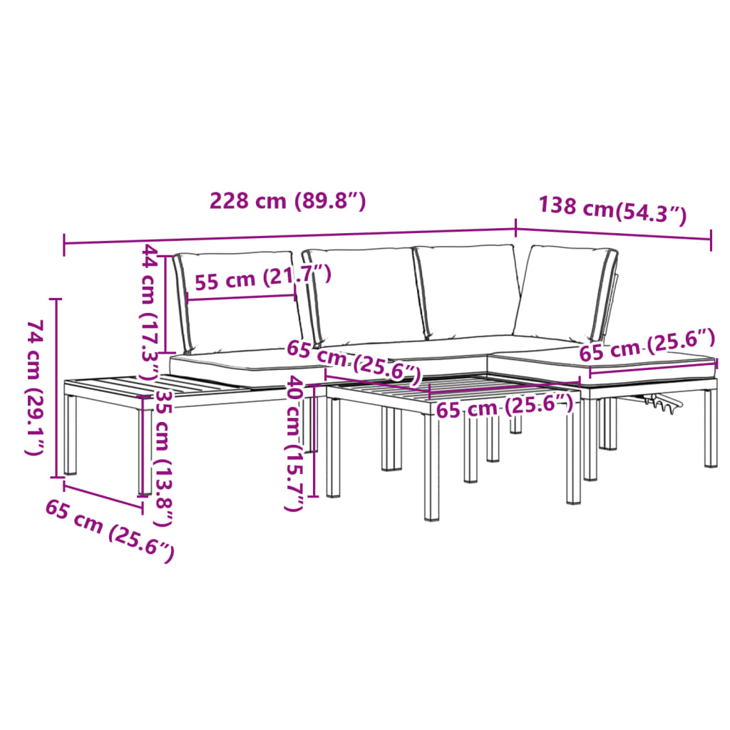 4-delige Loungeset met kussens aluminium zwart