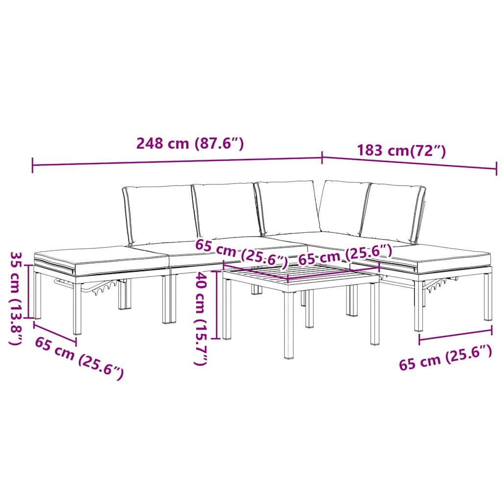 5-delige Loungeset met kussens aluminium zwart