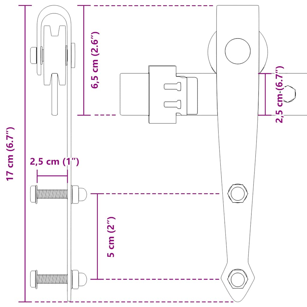 Ophangset voor schuifdeur 200 cm koolstofstaal