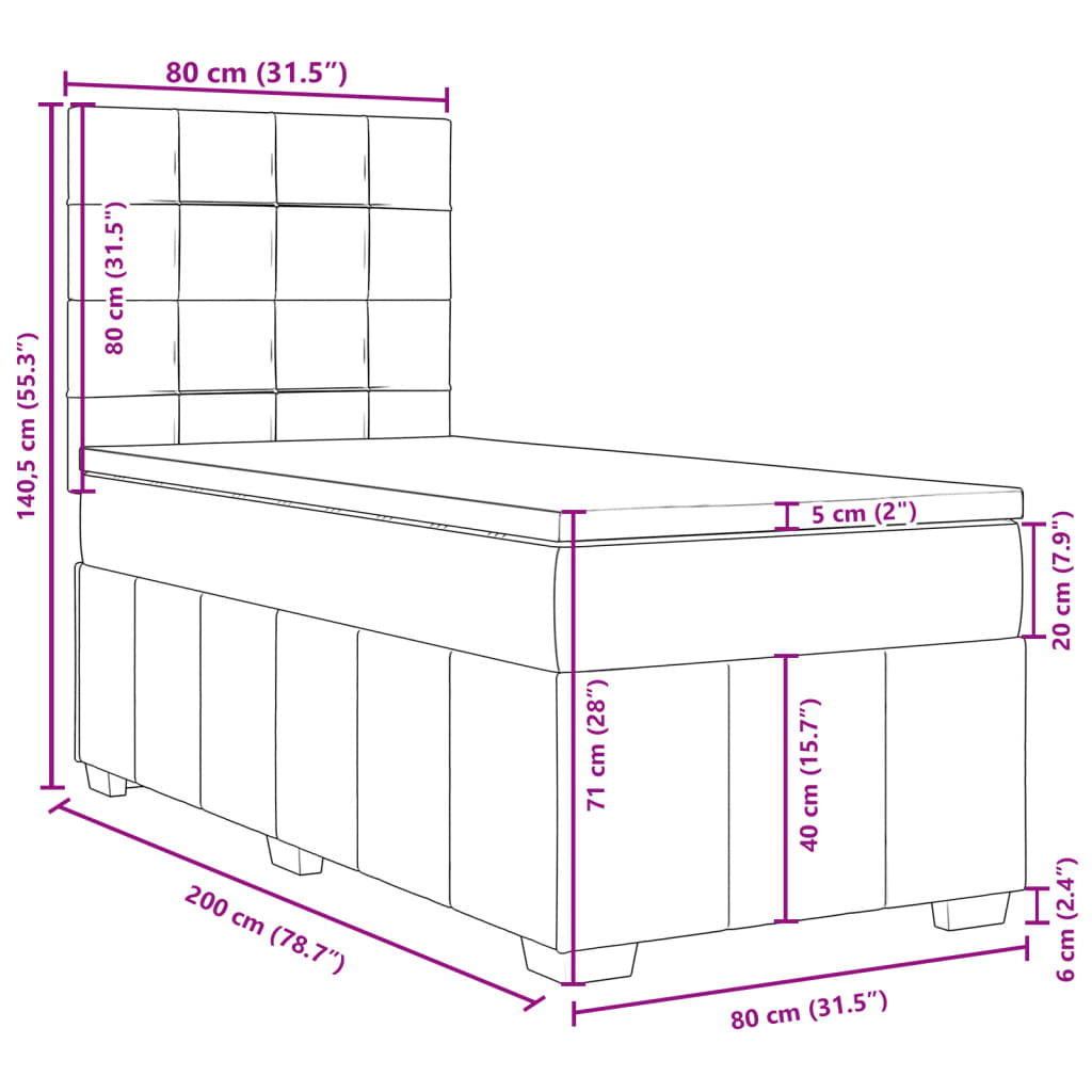 Boxspring met matras stof donkergrijs 80x200 cm