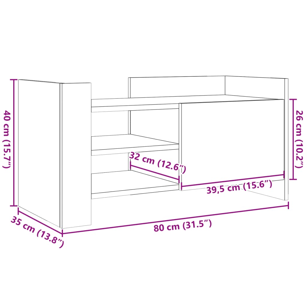 Tv-meubel 80x35x40 cm bewerkt hout zwart