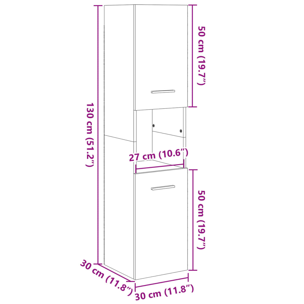 Badkamerkast 30x30x130 cm spaanplaat sonoma eikenkleurig