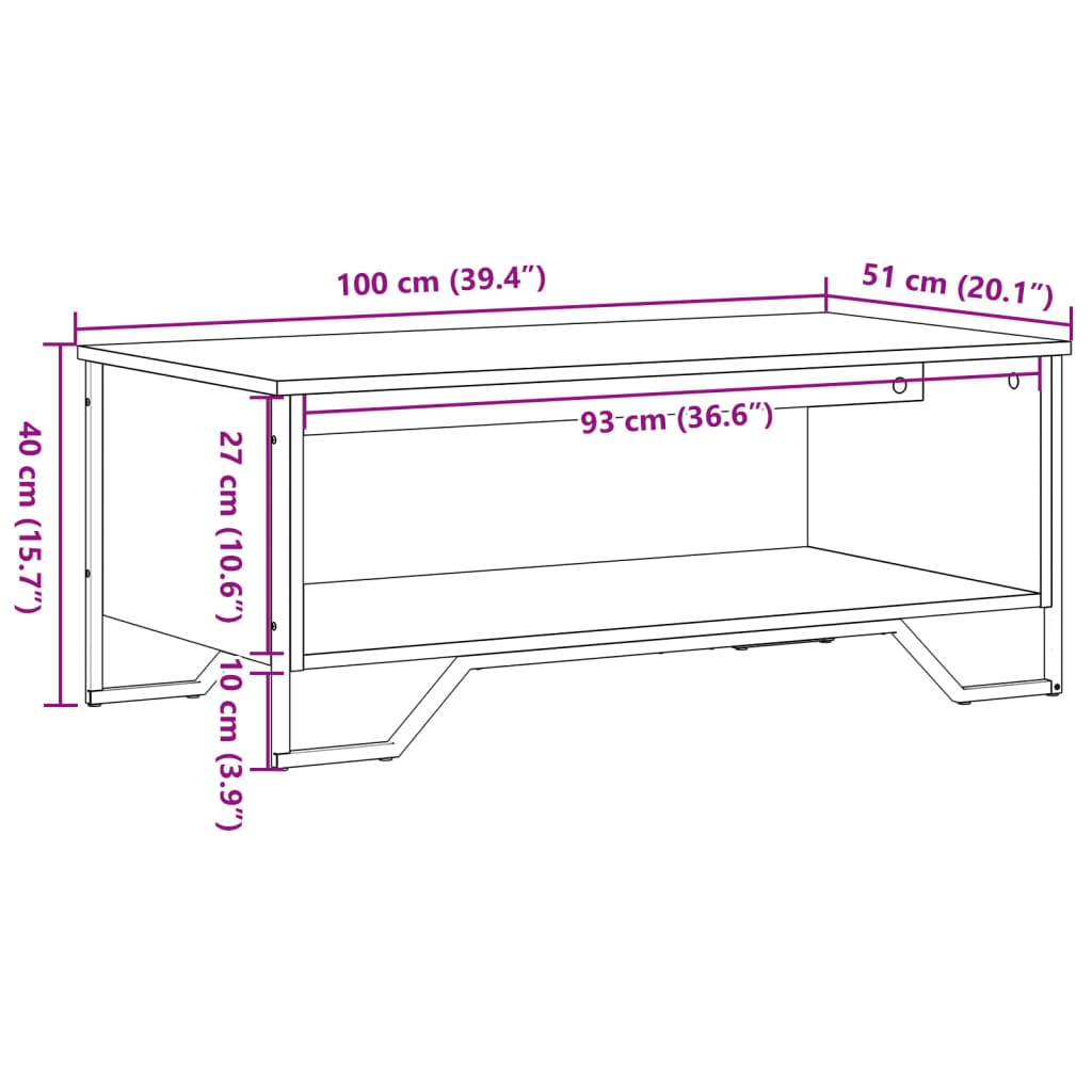 Salontafel 100x51x40 cm bewerkt hout zwart