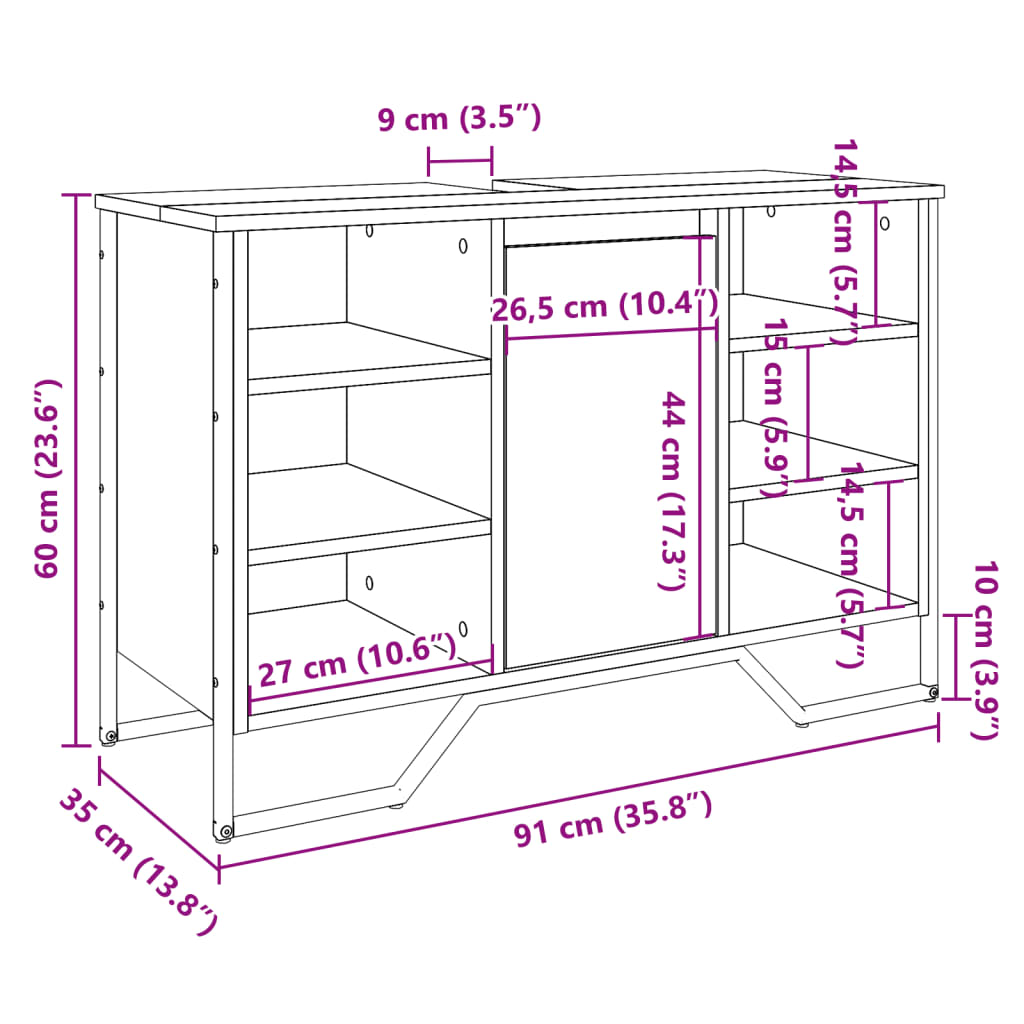 Wastafelkast 91x35x60 cm bewerkt hout zwart