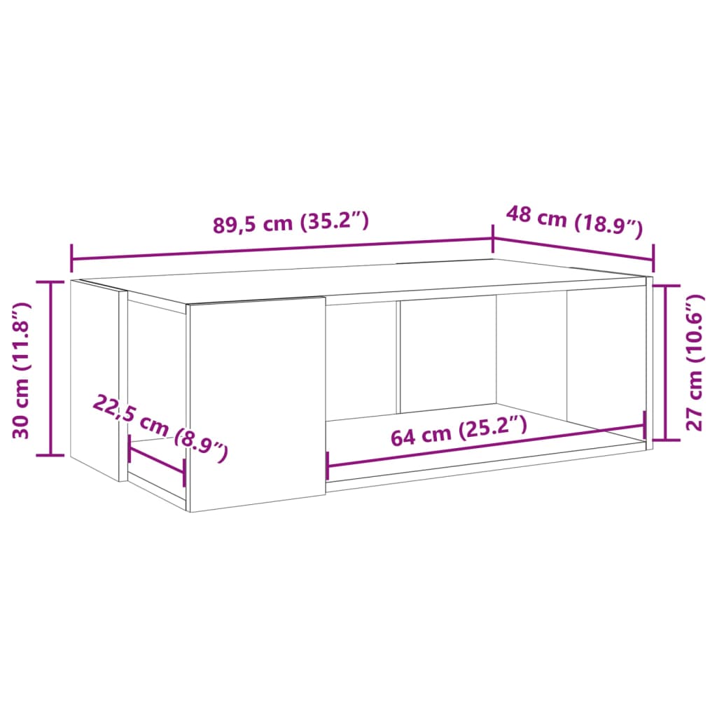 Salontafel 89,5x48x30 cm bewerkt hout grijs sonoma eikenkleurig
