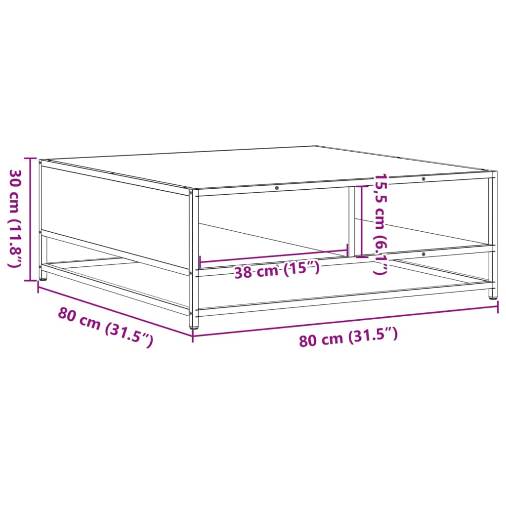Salontafel 80x80x30 cm bewerkt hout en metaal grijs sonoma