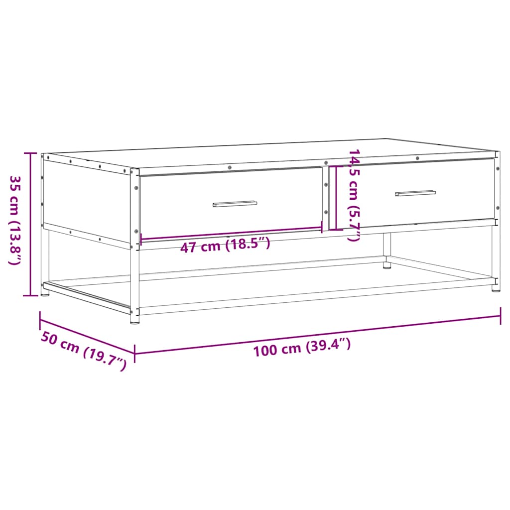Salontafel 100x50x35 cm bewerkt hout en metaal gerookt eiken