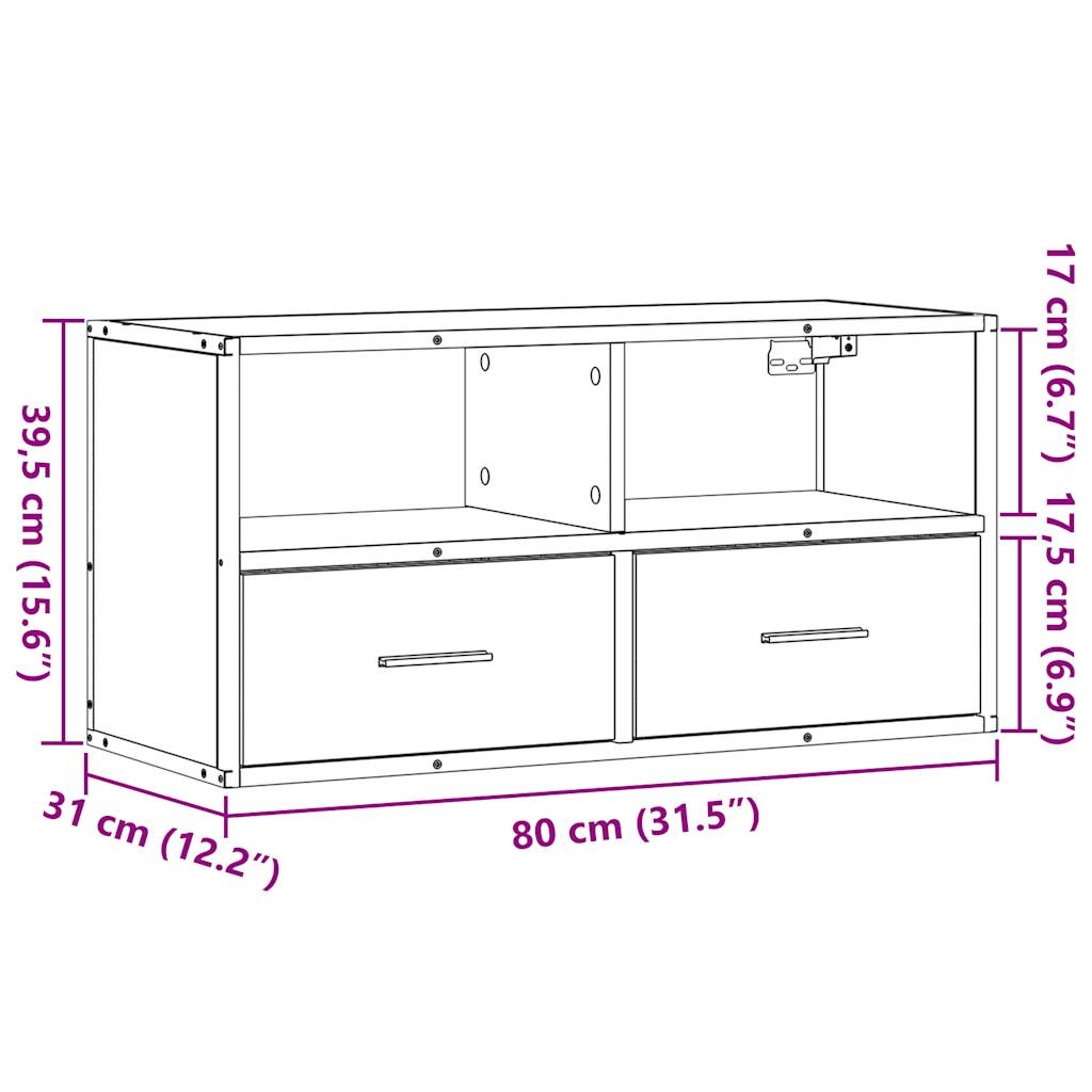 Tv-meubel 80x31x39,5 cm bewerkt hout metaal grijs sonoma eiken
