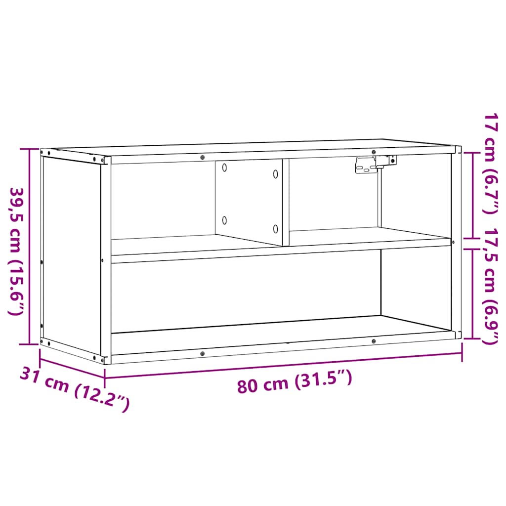 Tv-meubel 80x31x39,5 cm bewerkt hout metaal grijs sonoma eiken