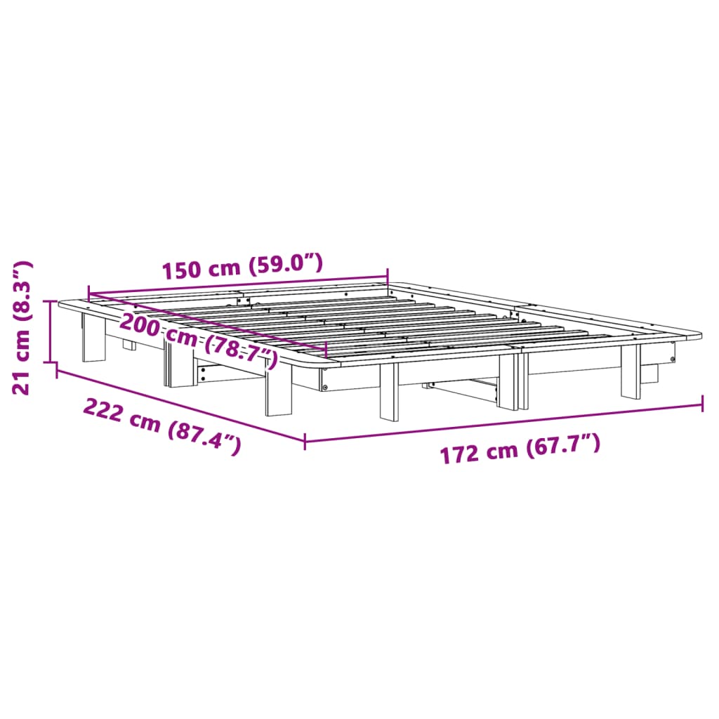 Bedframe massief grenenhout wit 150x200 cm