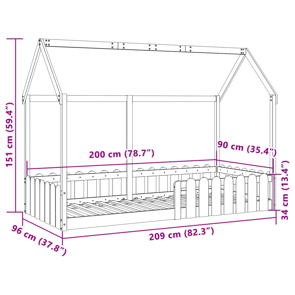 Bedhuis wit massief grenenhout 90x200 cm