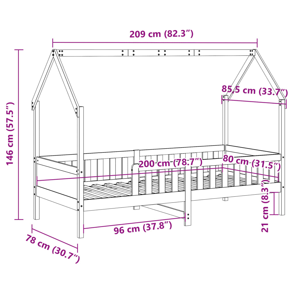 Bedhuis wasbruin massief grenenhout 80x200 cm