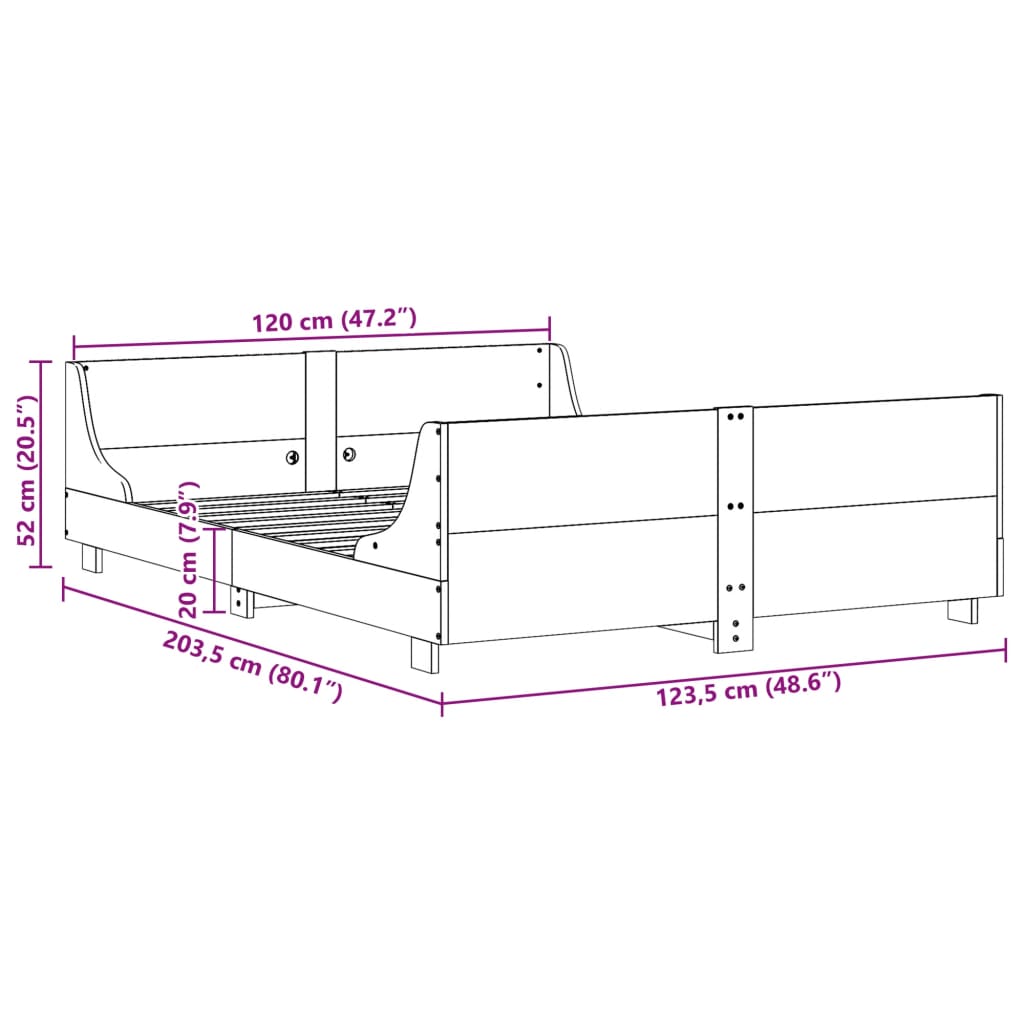 Bedframe met hoofdbord massief grenenhout wit 120x200 cm