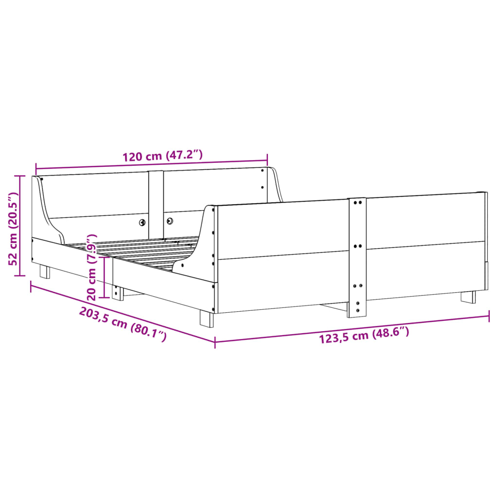 Bedframe met hoofdbord massief grenenhout wasbruin 120x200 cm