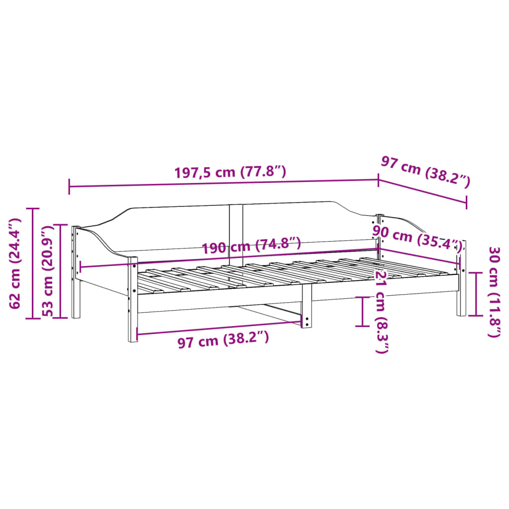 Bedframe zonder matras massief grenenhout wit 90x190 cm