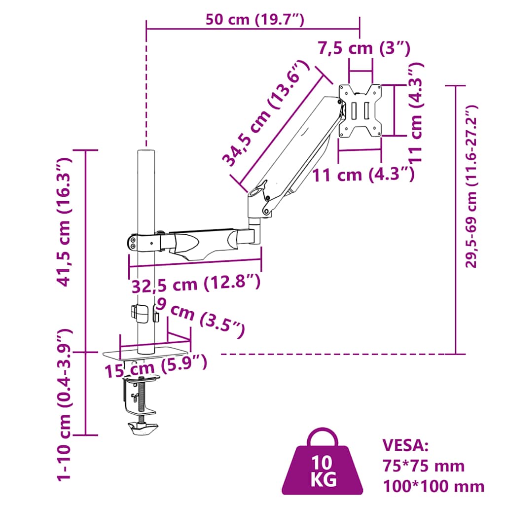 Monitor-armbeugel 27 inch scherm gasveer 10 kg