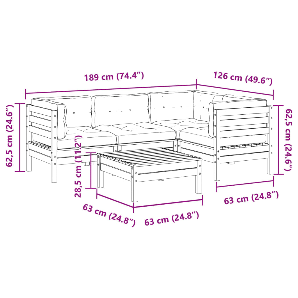 5-delige Loungeset met kussens massief douglas vurenhout