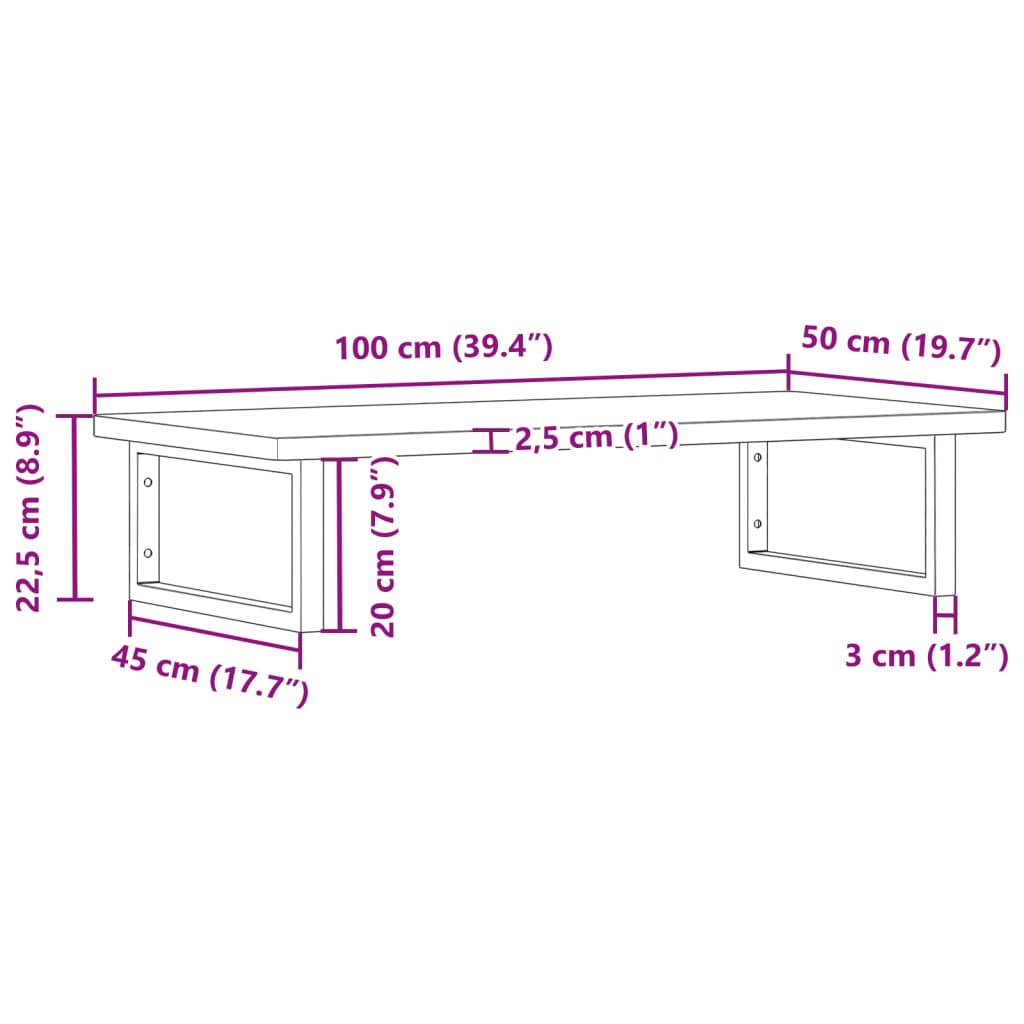 Badkamer Wandschap Staal En Massief Beukenhout 1 100 x 50 x 2.5 cm Donkerbruin en zwart