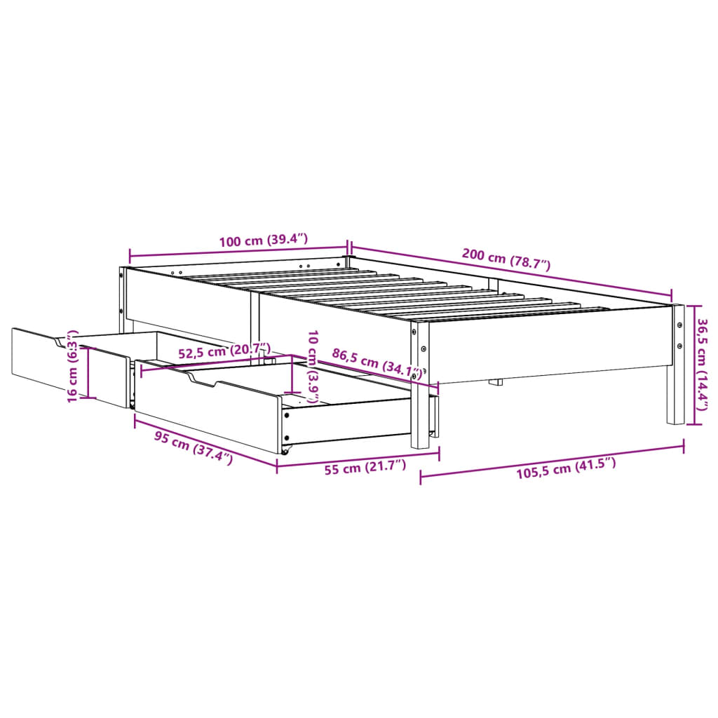 Bedframe zonder matras massief grenenhout wit 140x200 cm