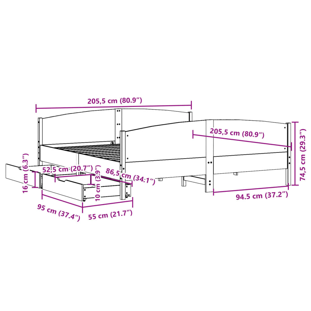 Bedframe zonder matras massief grenenhout wit 200x200 cm