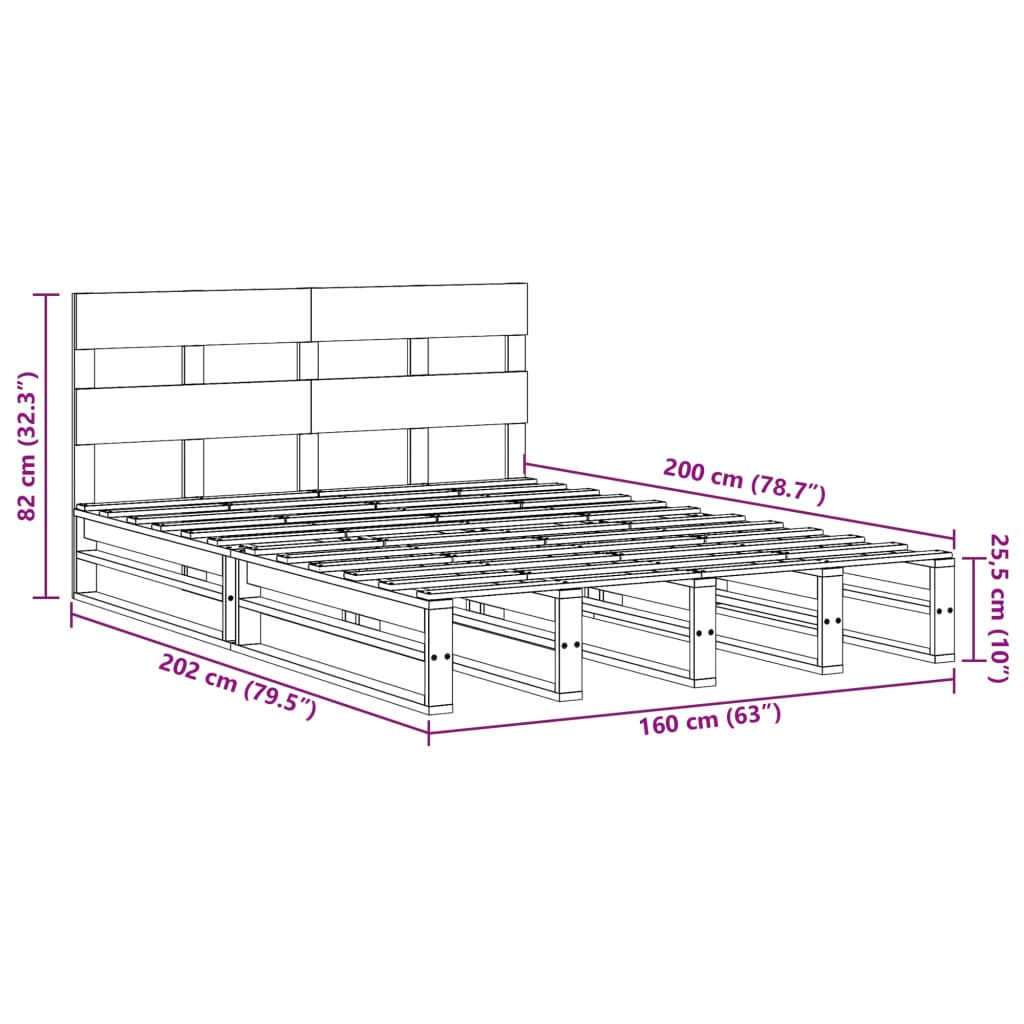 Bedframe zonder matras massief grenenhout 160x200 cm