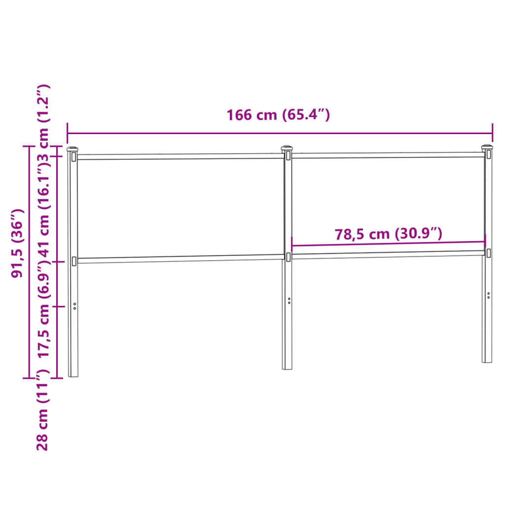 Hoofdbord Bewerkt Hout En Staal Kleurig 160 cm Gerookt eiken