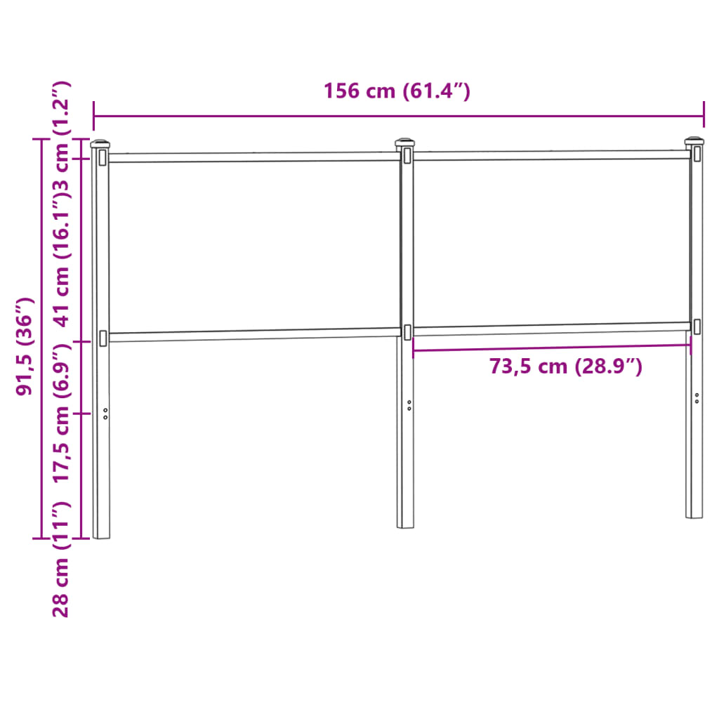 Hoofdbord Bewerkt Hout En Staal Ig 150 cm bruin eikenkleur
