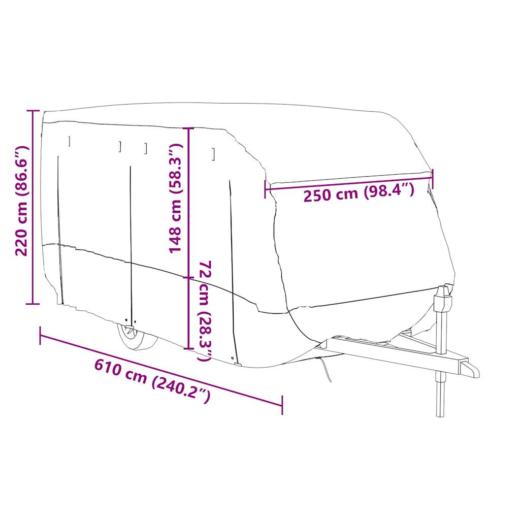Caravanhoes 610x250x220 cm vliesvlies grijs