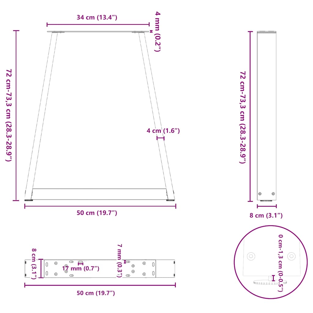 Eettafelpoten V-Vormig 50X(72-73,3) Cm Staal Wit 50 x (72-73) cm