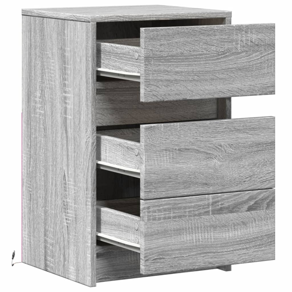 Nachtkastje met LED-verlichting bewerkt hout grijs sonoma