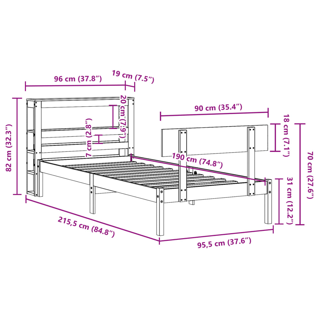 Bedframe Zonder Matras Massief Grenenhout 90 x 190 cm Wit