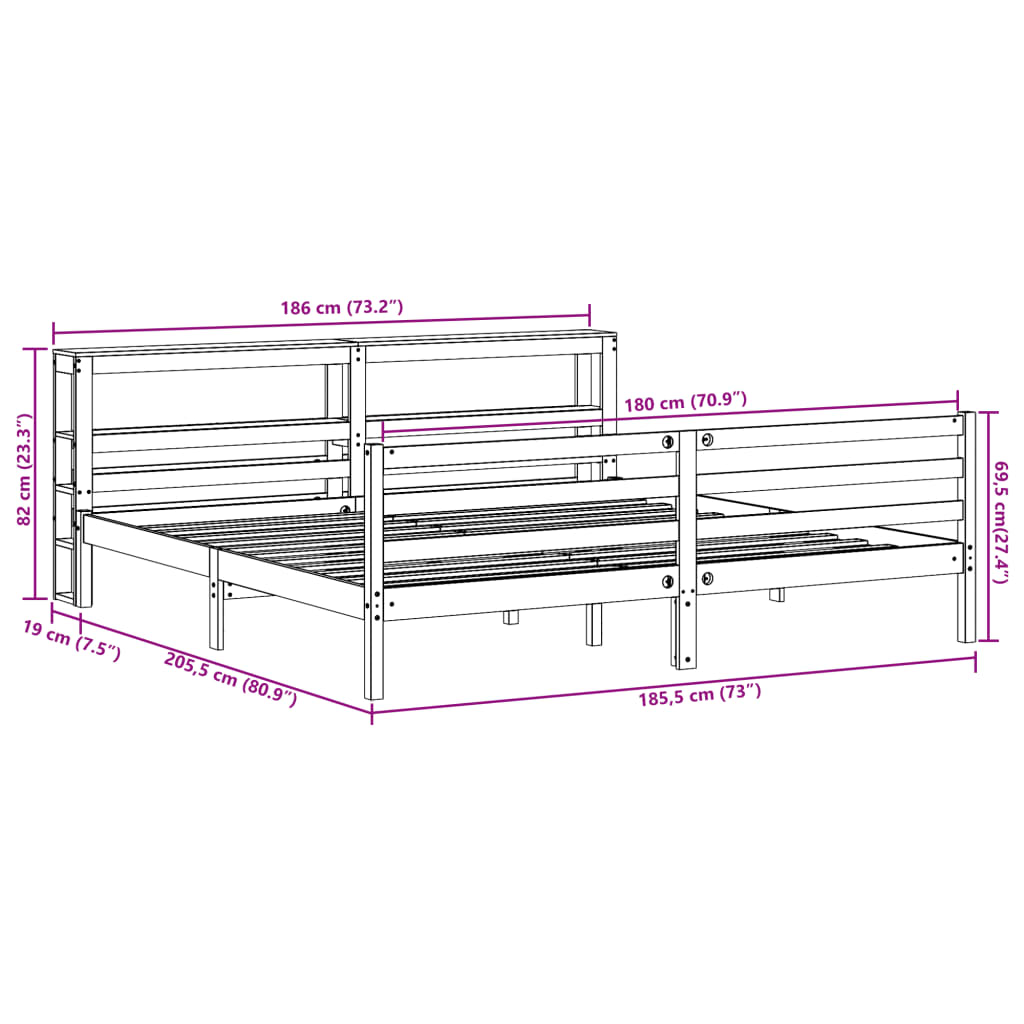 Bedframe zonder matras massief grenenhout wasbruin 180x200 cm