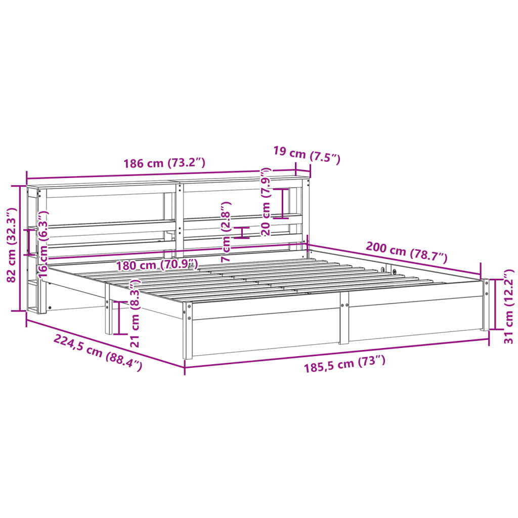 Bedframe met hoofdeinde zonder matras 180x200 cm wit