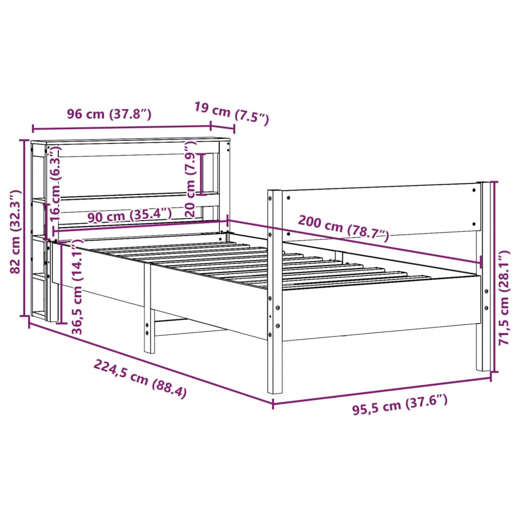 Bedframe Zonder Matras Massief Grenenhout 90 x 200 cm Wit