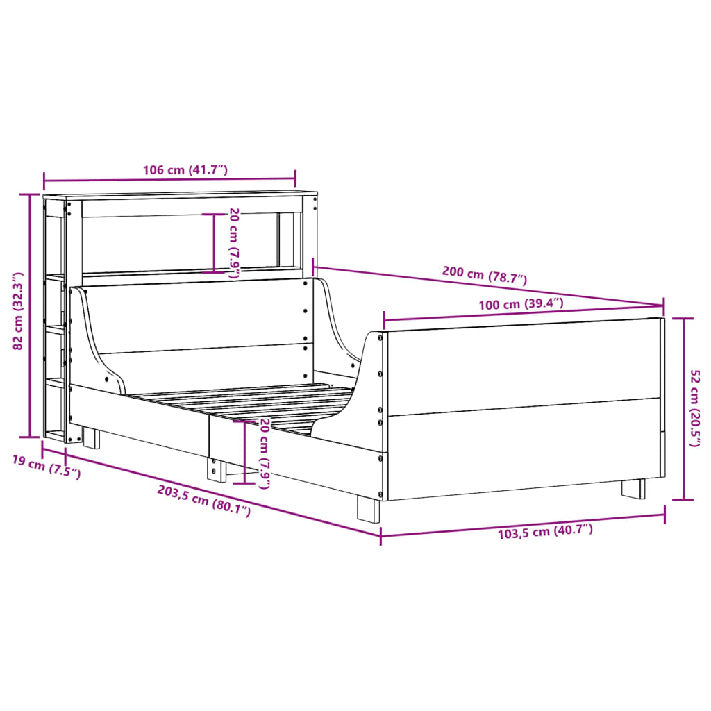 Bedframe zonder matras massief grenenhout wasbruin 100x200 cm