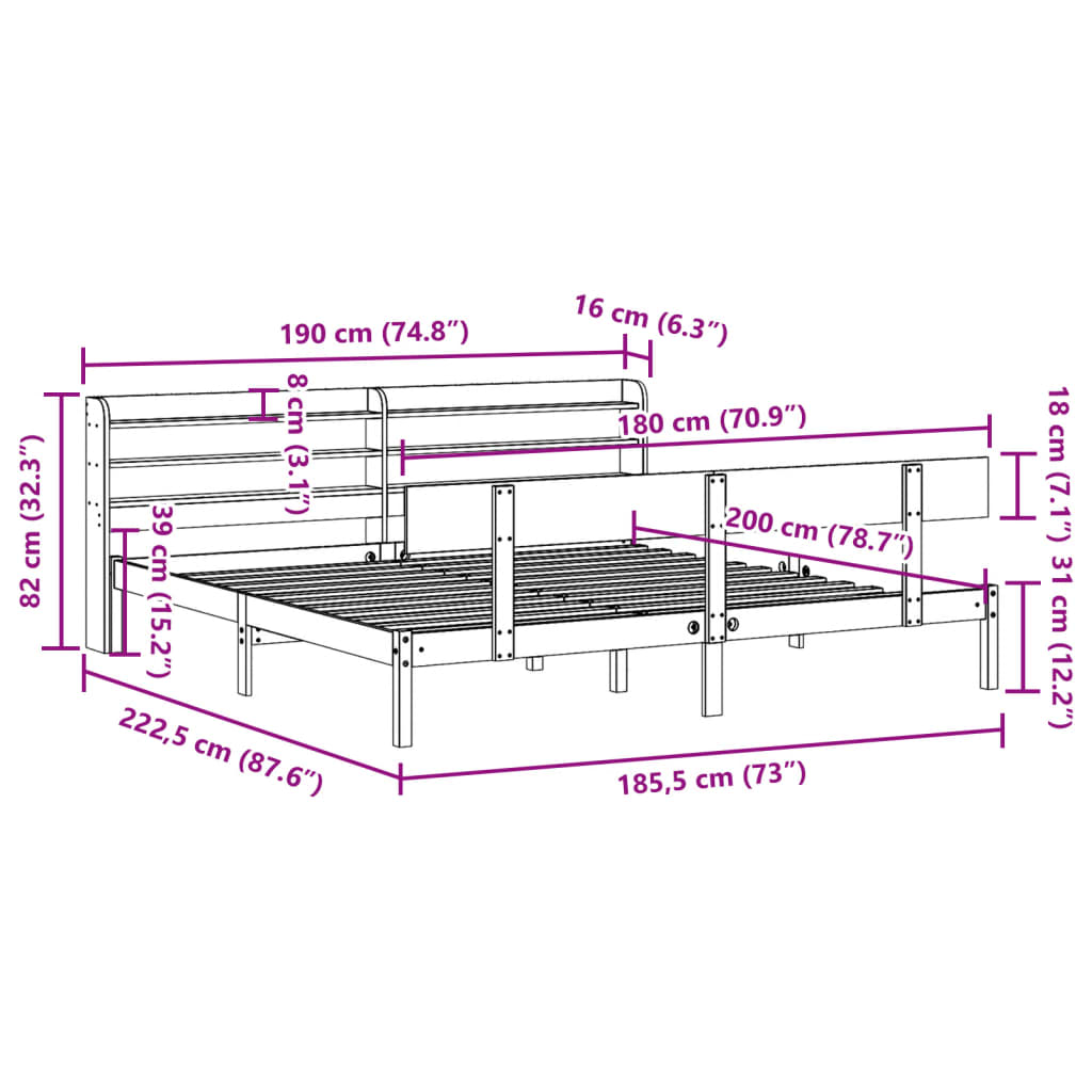 Bedframe zonder matras massief grenenhout wit 180x200 cm