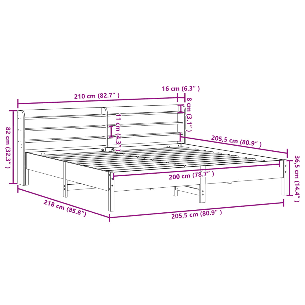 Bedframe zonder matras massief grenenhout wit 200x200 cm