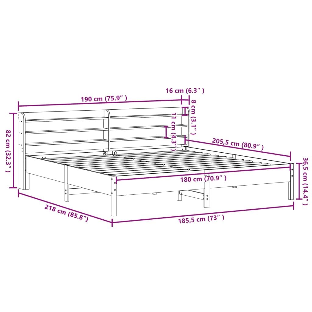 Bedframe zonder matras massief grenenhout wit 180x200 cm