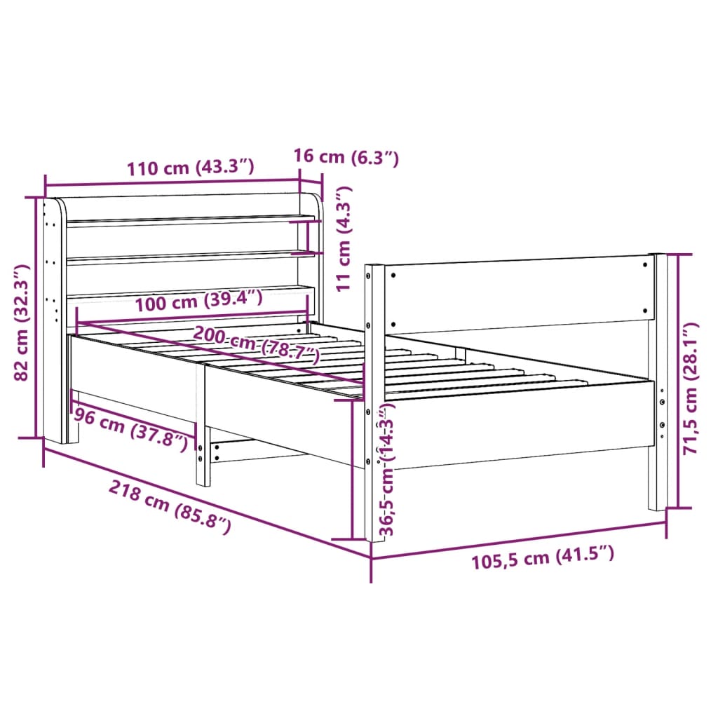 Bedframe zonder matras massief grenenhout wit 140x200 cm